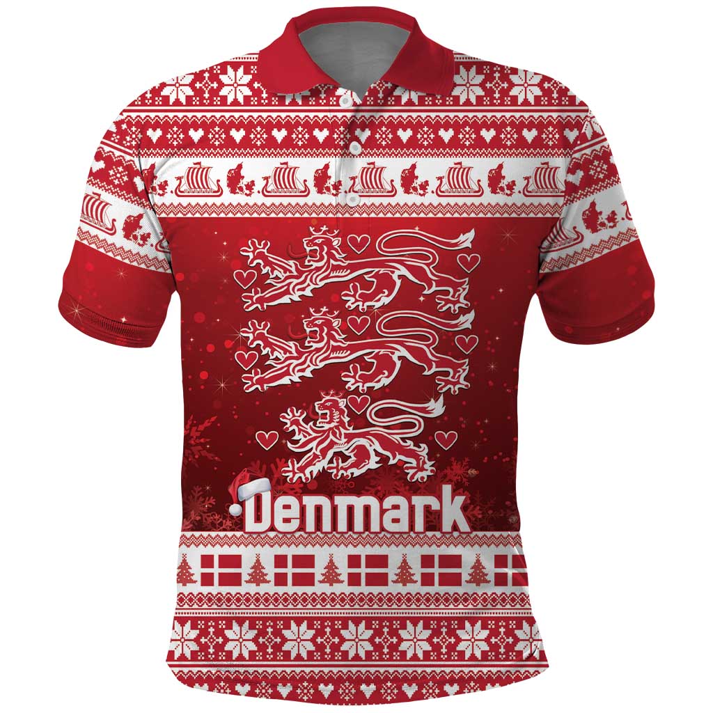 Denmark Christmas Polo Shirt Three Danish Lions - Wonder Print Shop