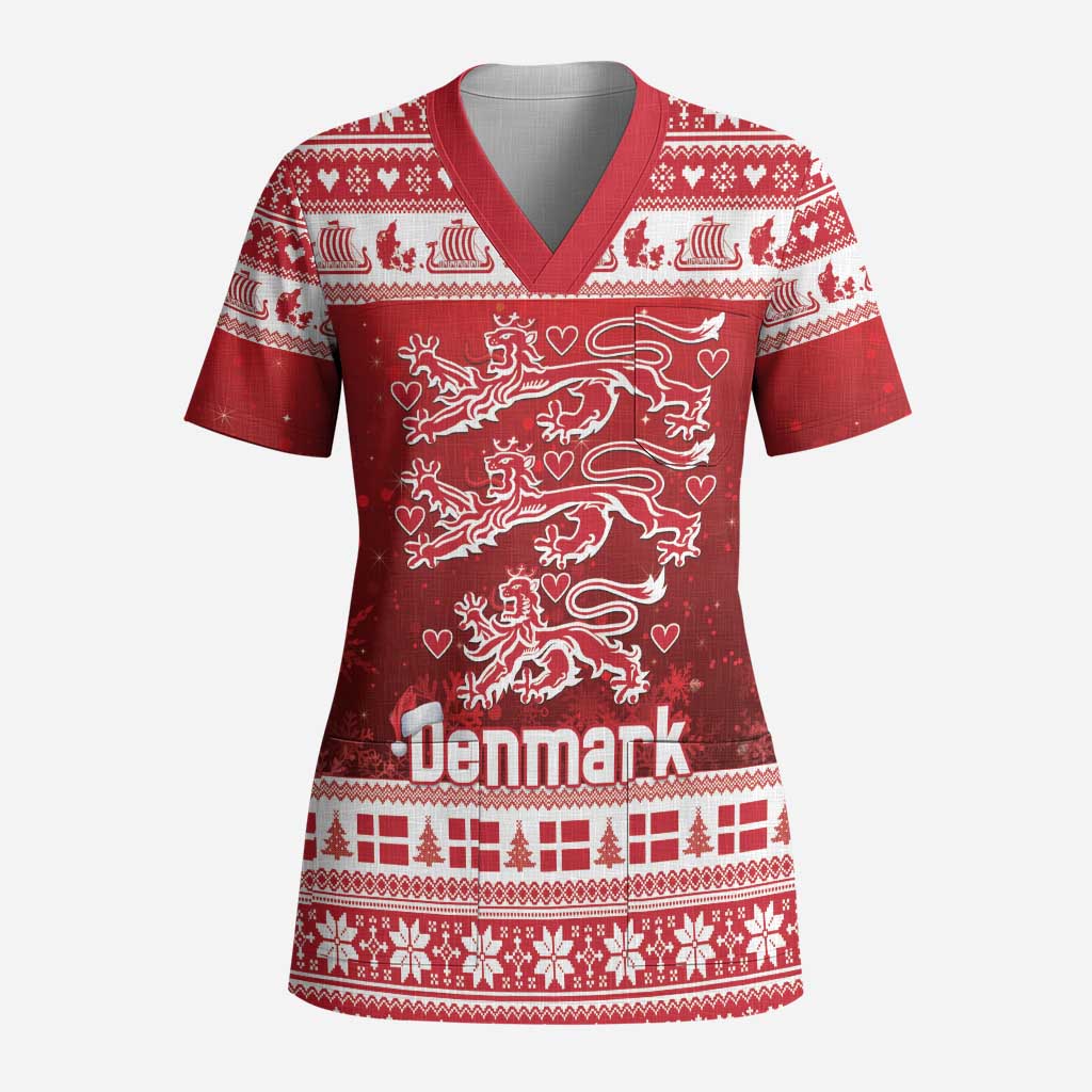 Denmark Christmas Scrub Top Three Danish Lions - Wonder Print Shop