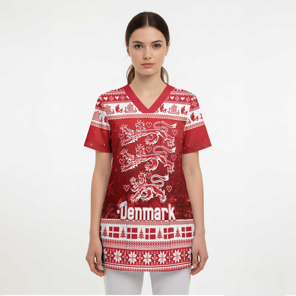 Denmark Christmas Scrub Top Three Danish Lions - Wonder Print Shop
