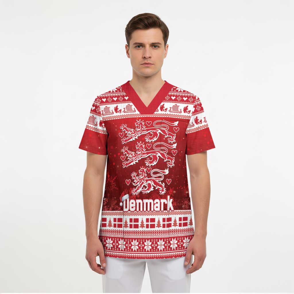 Denmark Christmas Scrub Top Three Danish Lions - Wonder Print Shop