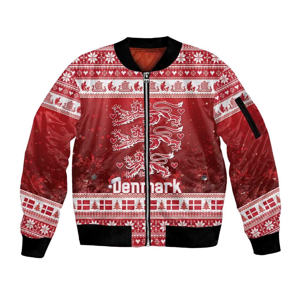 Denmark Christmas Sleeve Zip Bomber Jacket Three Danish Lions - Wonder Print Shop