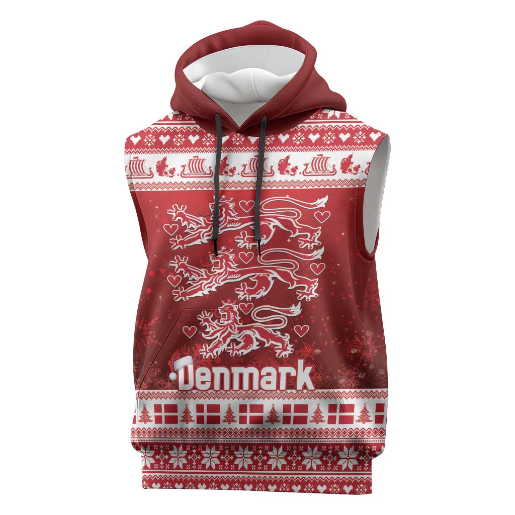 Denmark Christmas Sleeveless Hoodie Three Danish Lions - Wonder Print Shop