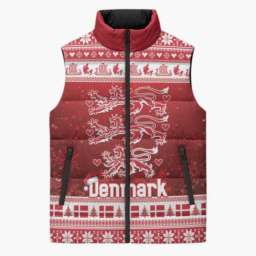 Denmark Christmas Sleeveless Puffer Jacket Three Danish Lions - Wonder Print Shop
