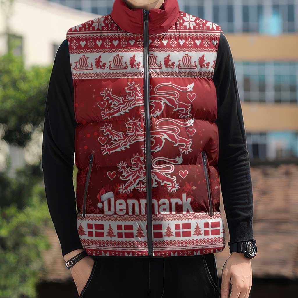 Denmark Christmas Sleeveless Puffer Jacket Three Danish Lions - Wonder Print Shop