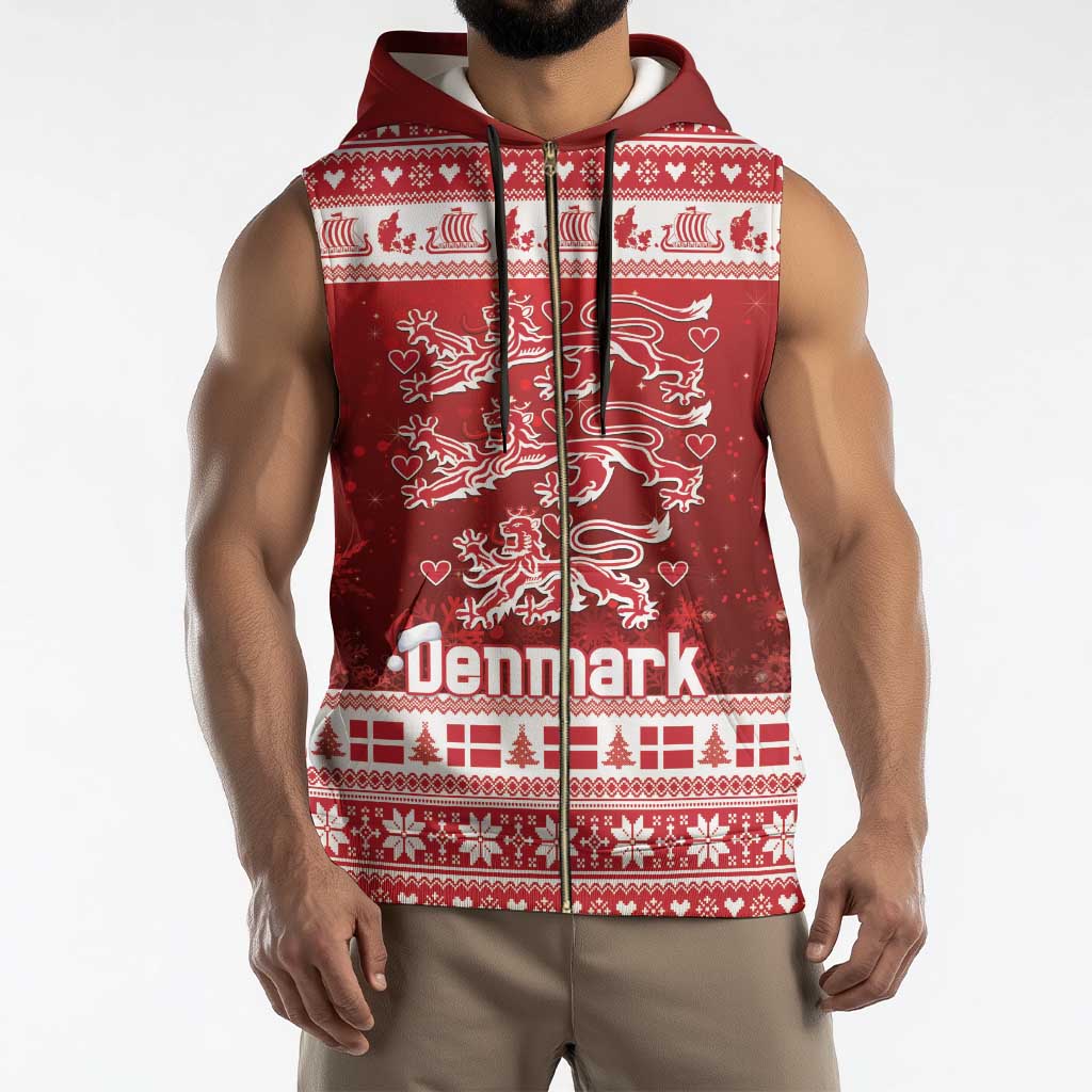 Denmark Christmas Sleeveless Zip Hoodie Three Danish Lions - Wonder Print Shop