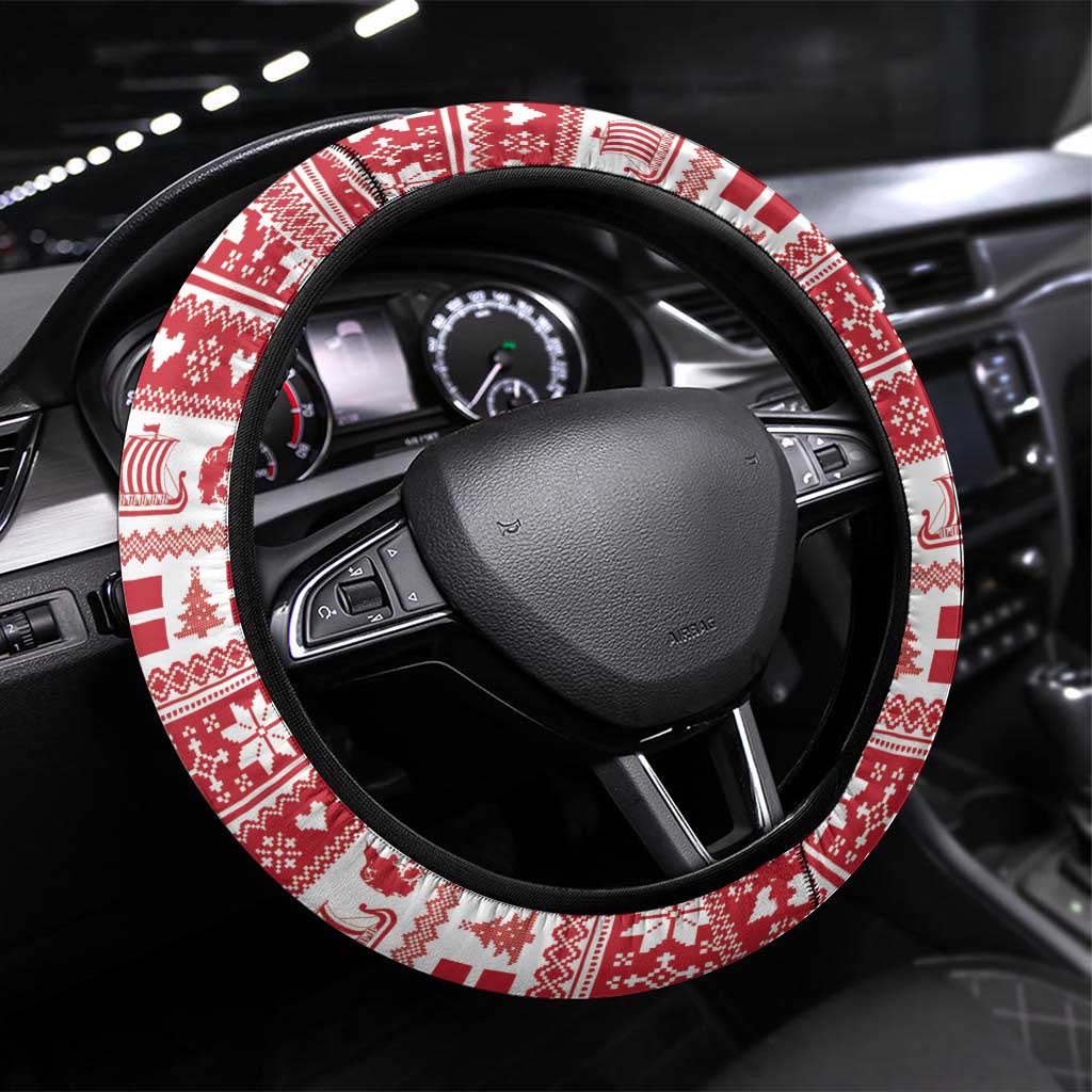 Denmark Christmas Steering Wheel Cover Three Danish Lions - Wonder Print Shop