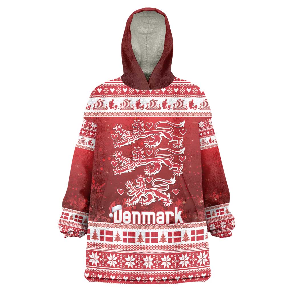 Denmark Christmas Wearable Blanket Hoodie Three Danish Lions - Wonder Print Shop