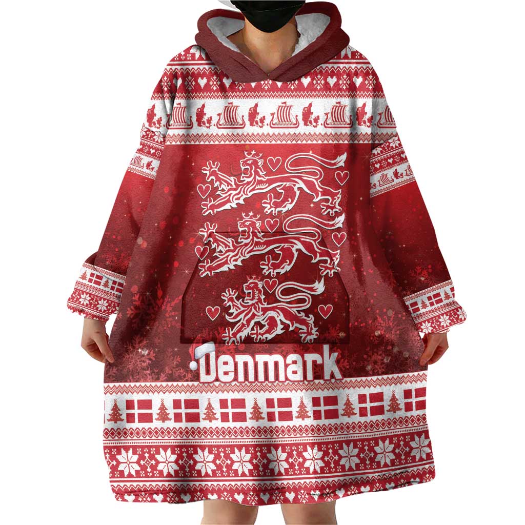 Denmark Christmas Wearable Blanket Hoodie Three Danish Lions - Wonder Print Shop