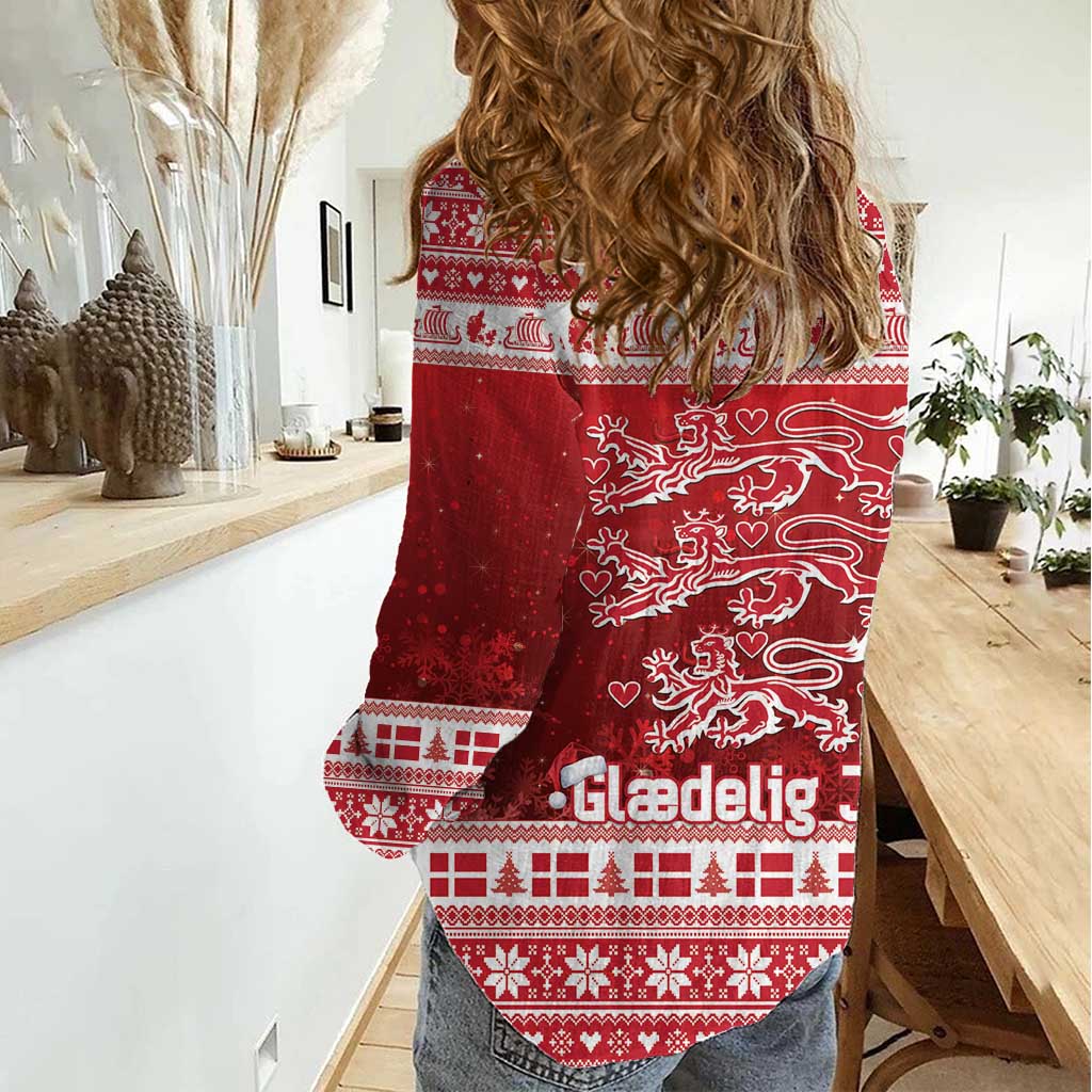 Denmark Christmas Women Casual Shirt Three Danish Lions - Wonder Print Shop