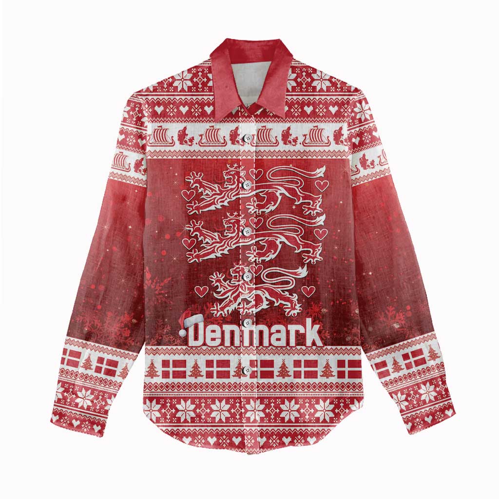 Denmark Christmas Women Casual Shirt Three Danish Lions - Wonder Print Shop