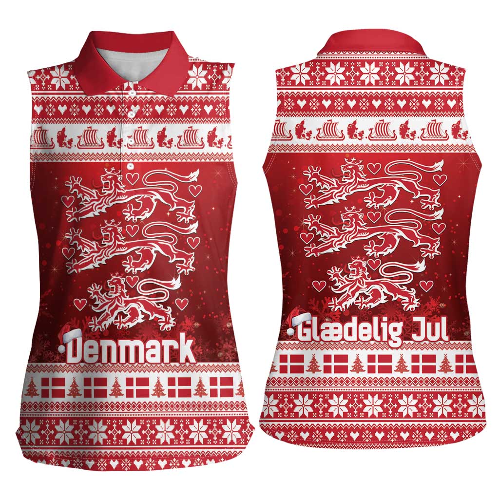 Denmark Christmas Women Sleeveless Polo Shirt Three Danish Lions - Wonder Print Shop