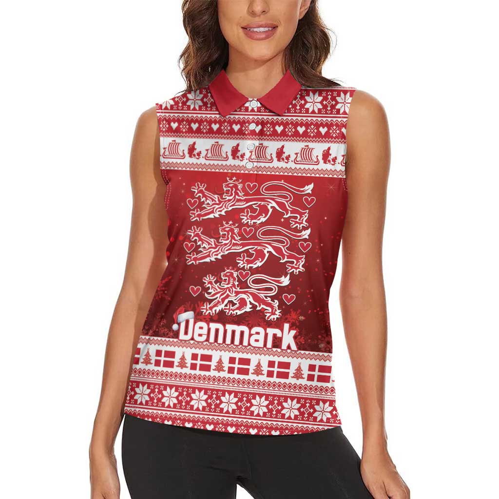 Denmark Christmas Women Sleeveless Polo Shirt Three Danish Lions - Wonder Print Shop