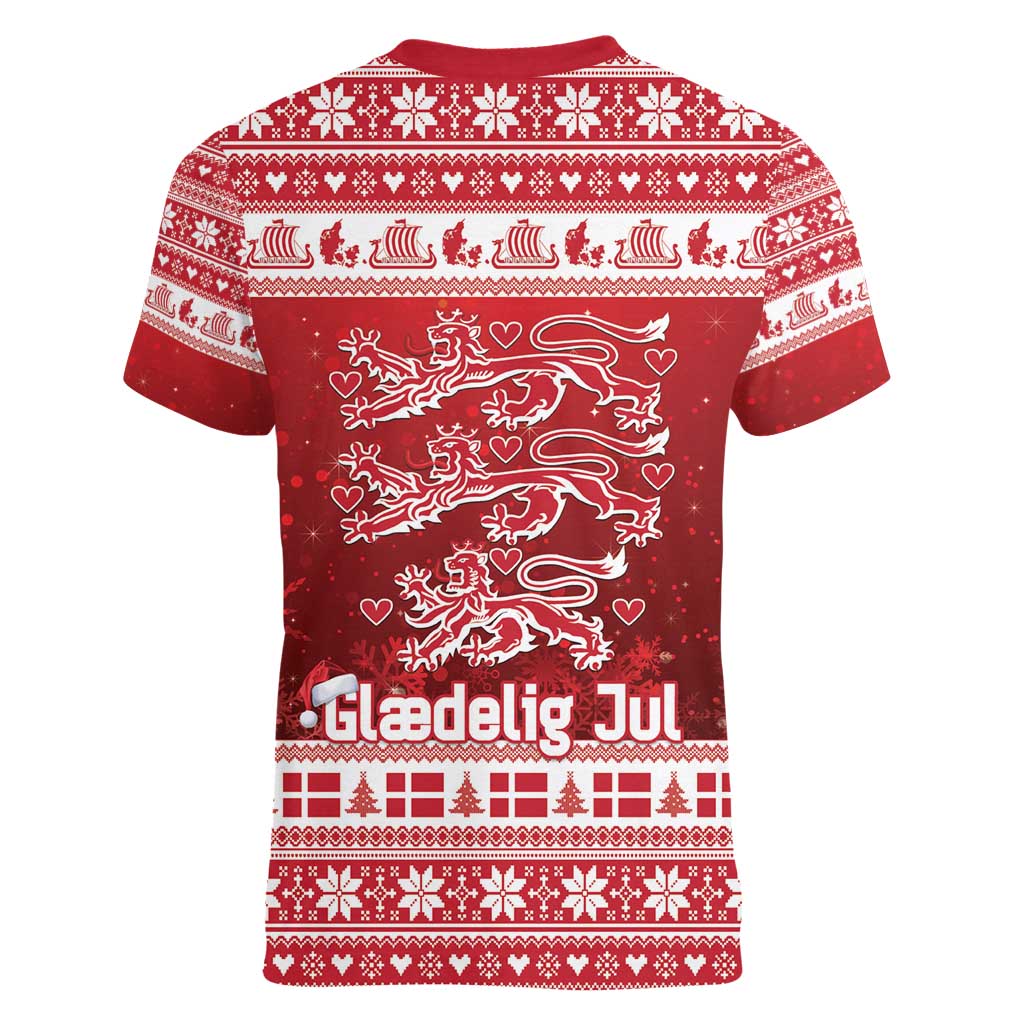 Denmark Christmas Women V-Neck T-Shirt Three Danish Lions - Wonder Print Shop