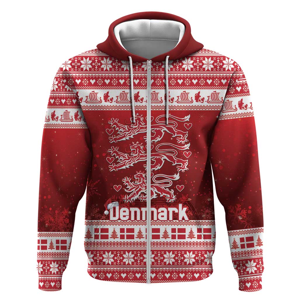 Denmark Christmas Zip Hoodie Three Danish Lions - Wonder Print Shop