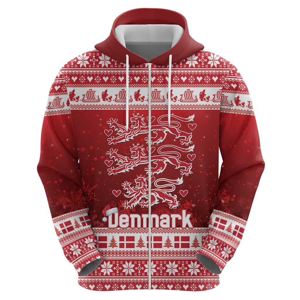 Denmark Christmas Zip Hoodie Three Danish Lions - Wonder Print Shop