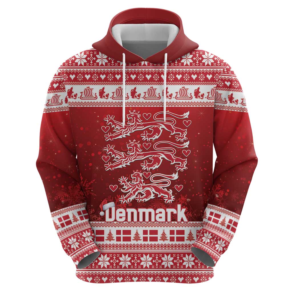 Denmark Christmas Zip Hoodie Three Danish Lions - Wonder Print Shop