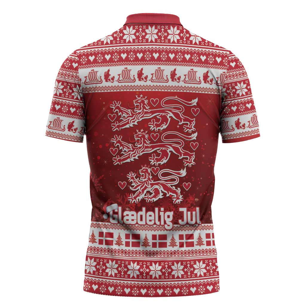 Denmark Christmas Zipper Polo Shirt Three Danish Lions - Wonder Print Shop