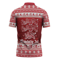 Denmark Christmas Zipper Polo Shirt Three Danish Lions - Wonder Print Shop