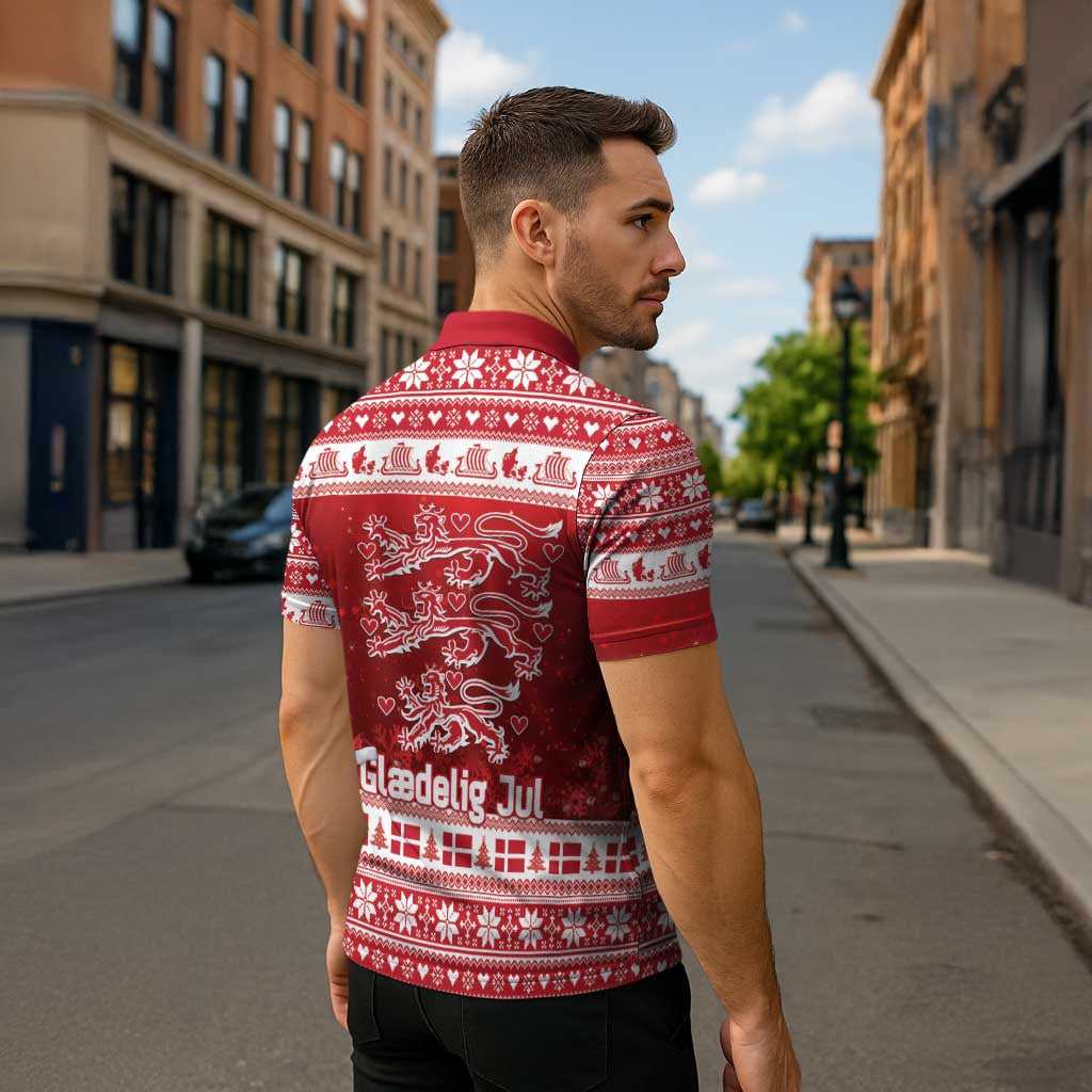 Denmark Christmas Zipper Polo Shirt Three Danish Lions - Wonder Print Shop