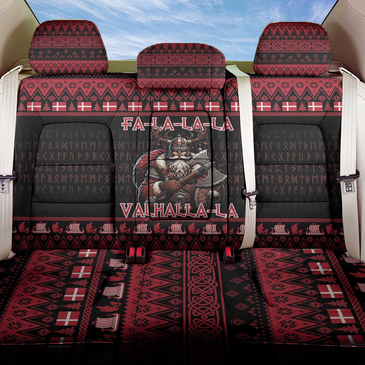 Denmark Santa Viking Christmas Back Car Seat Cover Julemanden Goes Viking - Wonder Print Shop