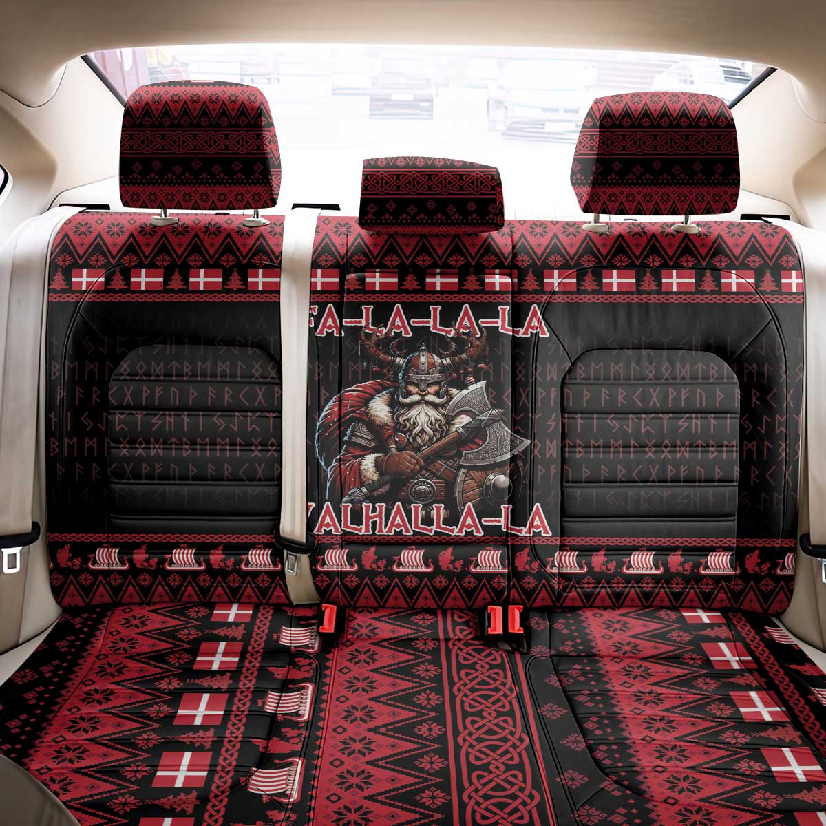 Denmark Santa Viking Christmas Back Car Seat Cover Julemanden Goes Viking - Wonder Print Shop