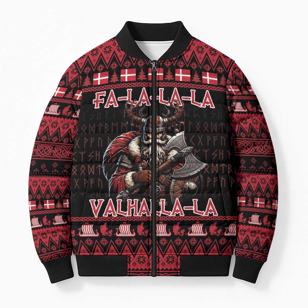 Denmark Santa Viking Christmas Bomber Puffer Jacket Julemanden Goes Viking - Wonder Print Shop