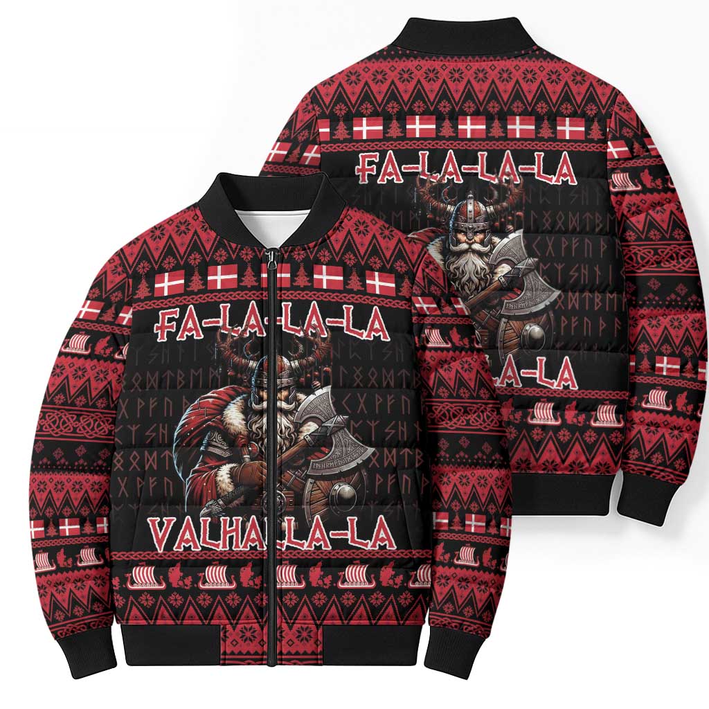 Denmark Santa Viking Christmas Bomber Puffer Jacket Julemanden Goes Viking - Wonder Print Shop