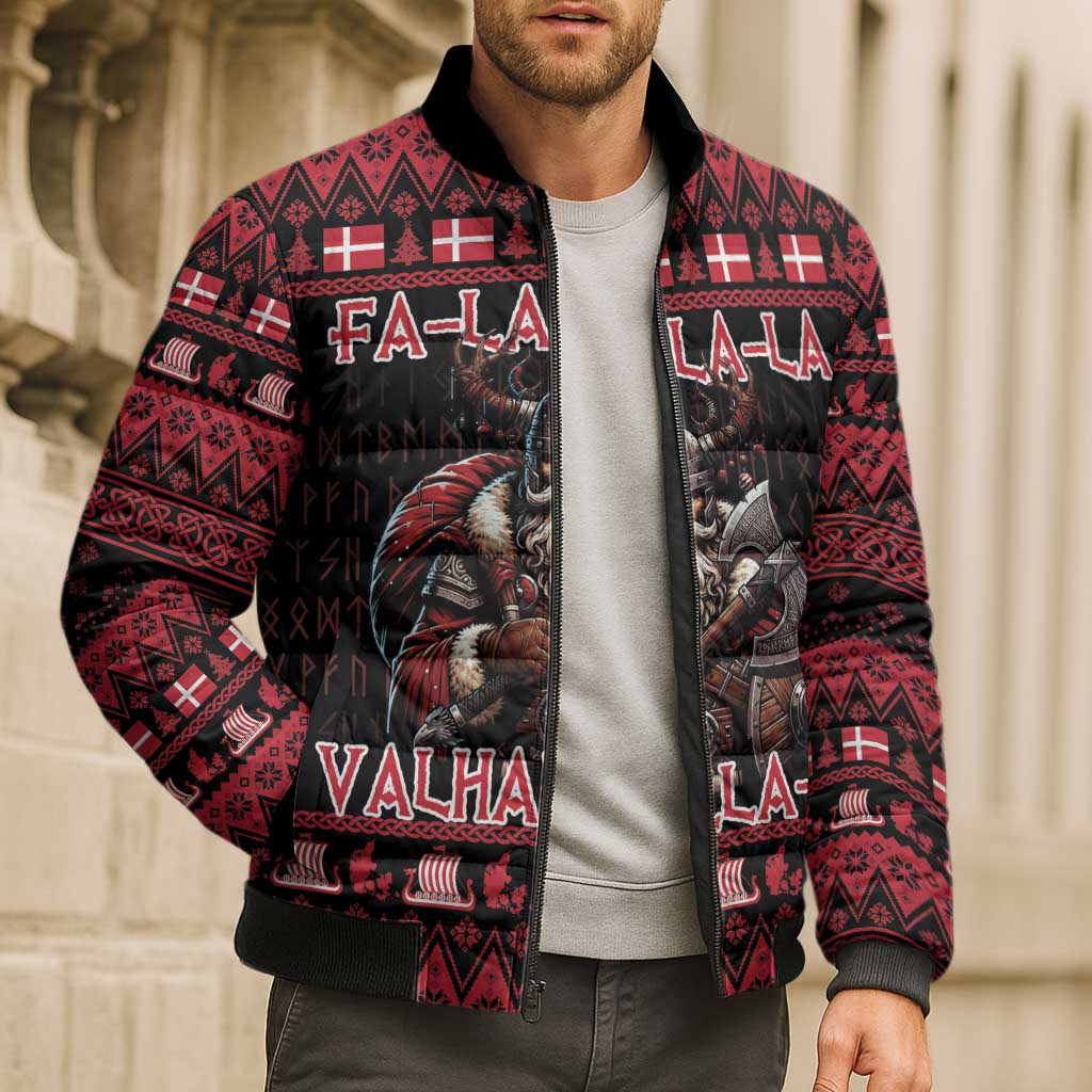Denmark Santa Viking Christmas Bomber Puffer Jacket Julemanden Goes Viking - Wonder Print Shop