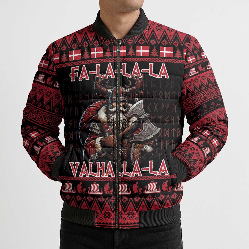 Denmark Santa Viking Christmas Bomber Puffer Jacket Julemanden Goes Viking - Wonder Print Shop