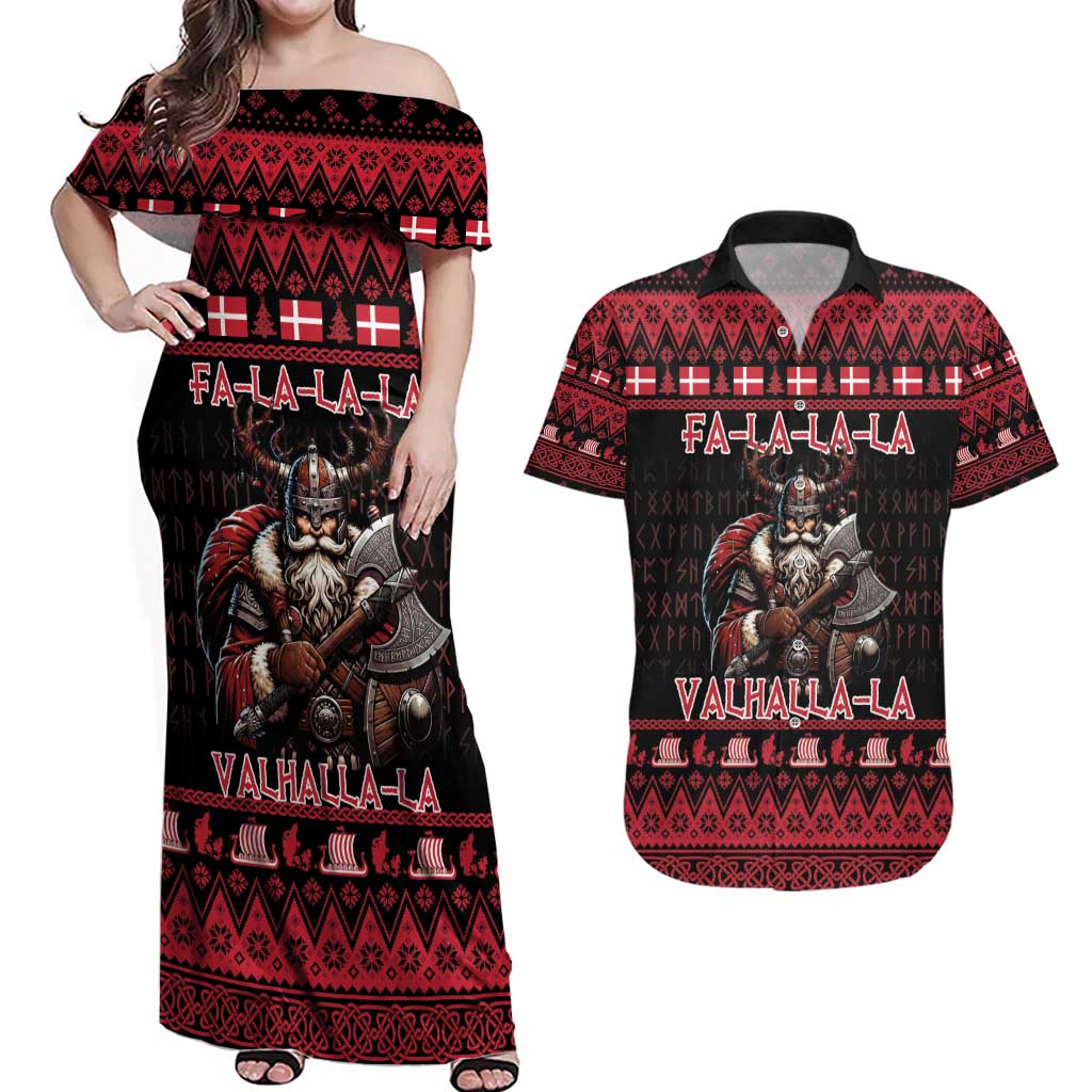Denmark Santa Viking Christmas Couples Matching Off Shoulder Maxi Dress and Hawaiian Shirt Julemanden Goes Viking - Wonder Print Shop