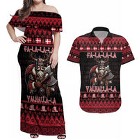 Denmark Santa Viking Christmas Couples Matching Off Shoulder Maxi Dress and Hawaiian Shirt Julemanden Goes Viking - Wonder Print Shop