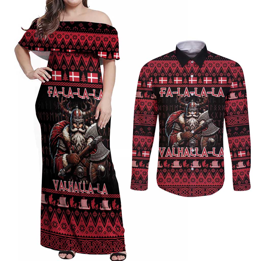 Denmark Santa Viking Christmas Couples Matching Off Shoulder Maxi Dress and Long Sleeve Button Shirt Julemanden Goes Viking - Wonder Print Shop