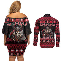Denmark Santa Viking Christmas Couples Matching Off Shoulder Short Dress and Long Sleeve Button Shirt Julemanden Goes Viking - Wonder Print Shop