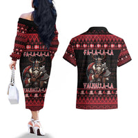 Denmark Santa Viking Christmas Couples Matching Off The Shoulder Long Sleeve Dress and Hawaiian Shirt Julemanden Goes Viking - Wonder Print Shop