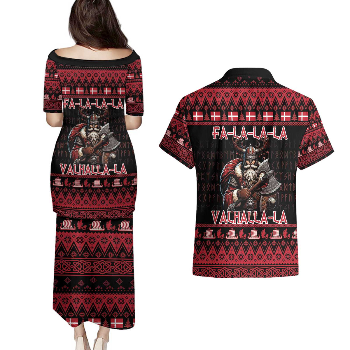 Denmark Santa Viking Christmas Couples Matching Puletasi and Hawaiian Shirt Julemanden Goes Viking - Wonder Print Shop