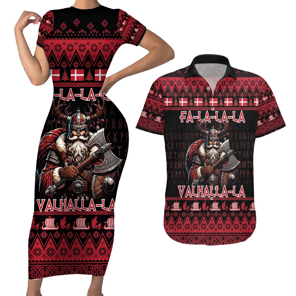 Denmark Santa Viking Christmas Couples Matching Short Sleeve Bodycon Dress and Hawaiian Shirt Julemanden Goes Viking - Wonder Print Shop