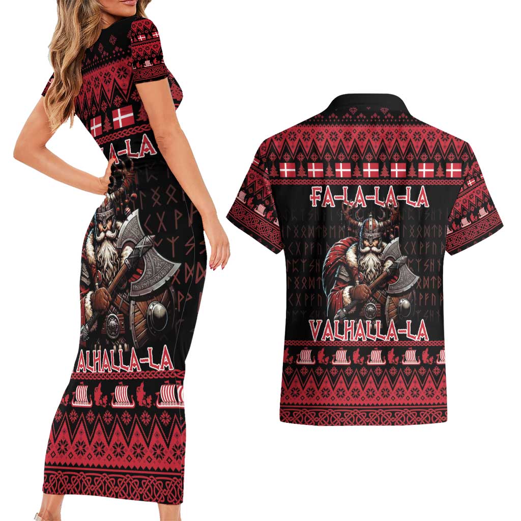 Denmark Santa Viking Christmas Couples Matching Short Sleeve Bodycon Dress and Hawaiian Shirt Julemanden Goes Viking - Wonder Print Shop