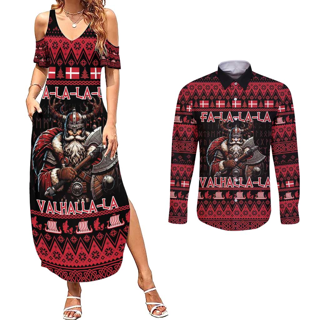 Denmark Santa Viking Christmas Couples Matching Summer Maxi Dress and Long Sleeve Button Shirt Julemanden Goes Viking - Wonder Print Shop