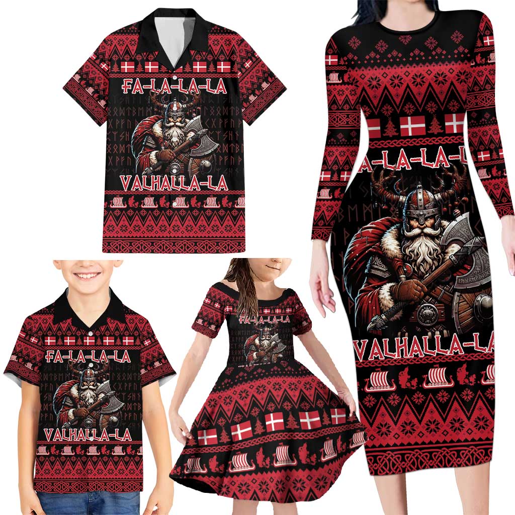 Denmark Santa Viking Christmas Family Matching Long Sleeve Bodycon Dress and Hawaiian Shirt Julemanden Goes Viking - Wonder Print Shop