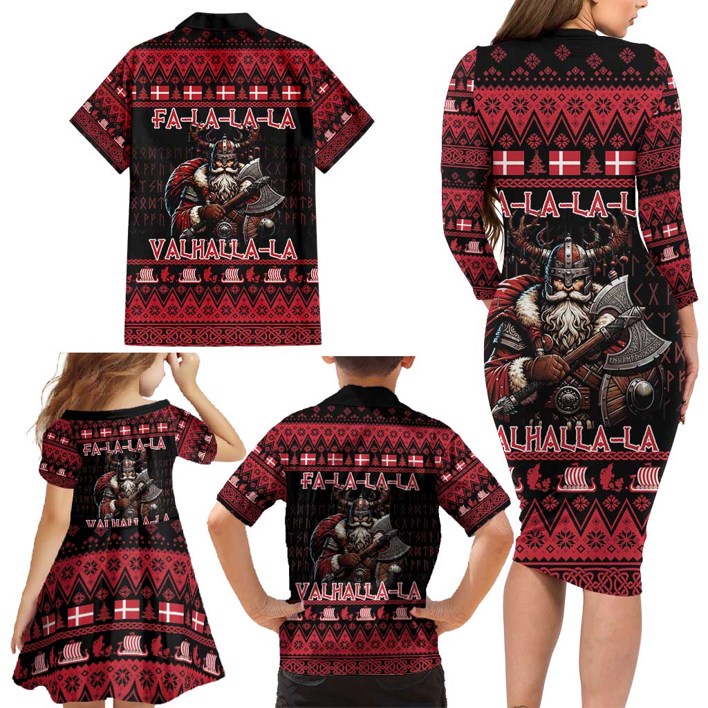 Denmark Santa Viking Christmas Family Matching Long Sleeve Bodycon Dress and Hawaiian Shirt Julemanden Goes Viking - Wonder Print Shop