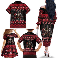 Denmark Santa Viking Christmas Family Matching Off The Shoulder Long Sleeve Dress and Hawaiian Shirt Julemanden Goes Viking - Wonder Print Shop