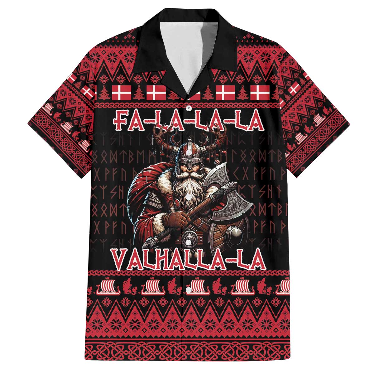 Denmark Santa Viking Christmas Family Matching Off The Shoulder Long Sleeve Dress and Hawaiian Shirt Julemanden Goes Viking - Wonder Print Shop