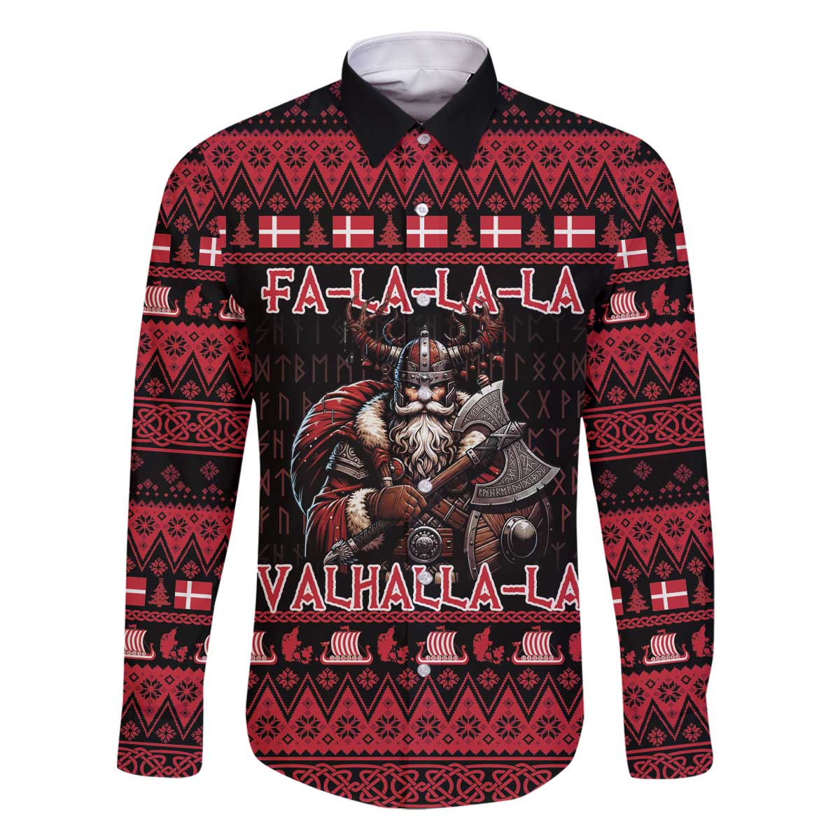 Denmark Santa Viking Christmas Family Matching Off The Shoulder Long Sleeve Dress and Hawaiian Shirt Julemanden Goes Viking - Wonder Print Shop