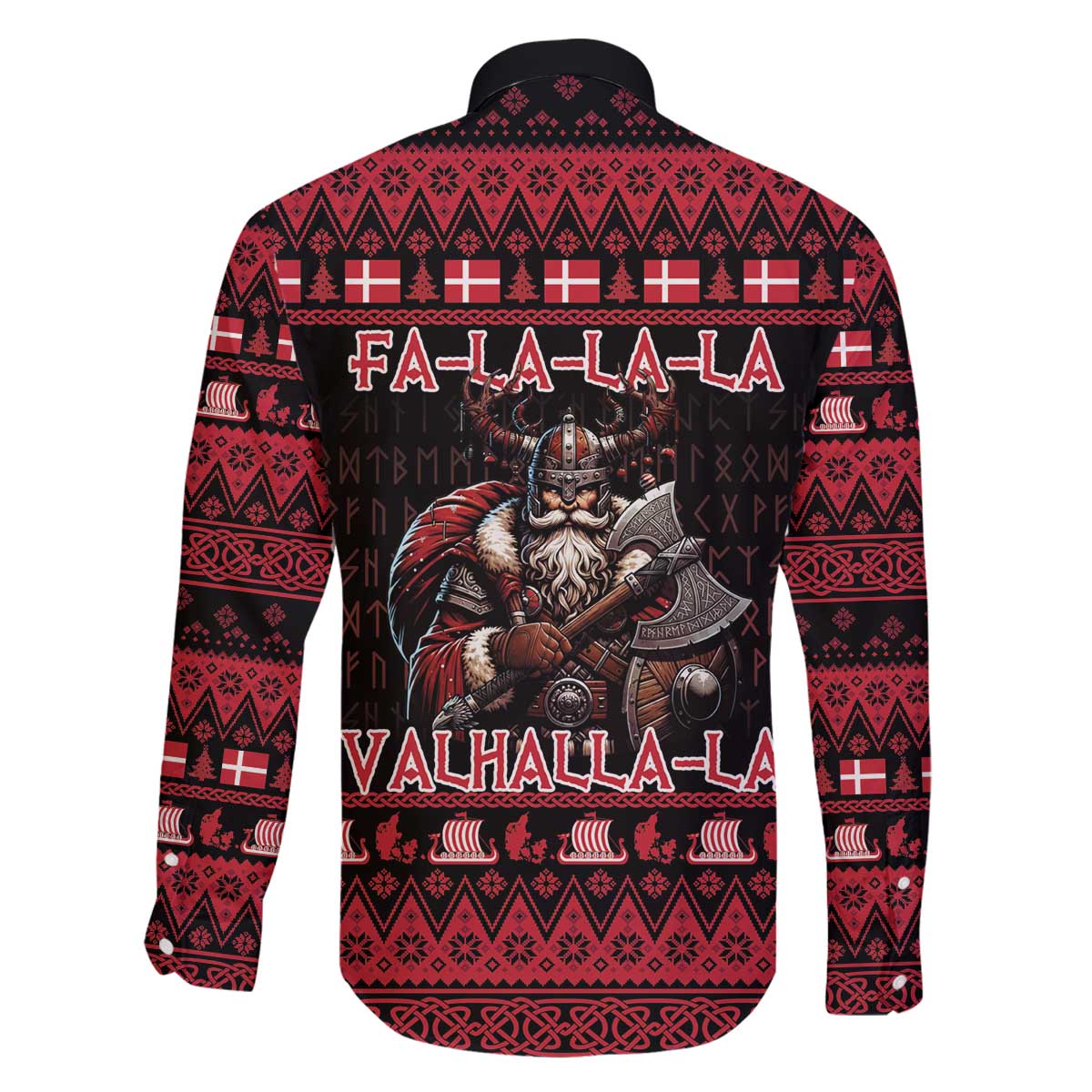 Denmark Santa Viking Christmas Family Matching Off The Shoulder Long Sleeve Dress and Hawaiian Shirt Julemanden Goes Viking - Wonder Print Shop