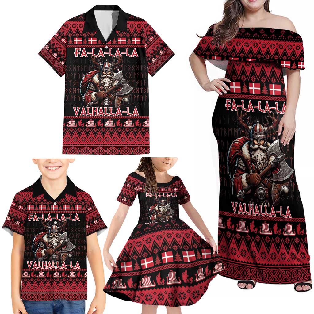 Denmark Santa Viking Christmas Family Matching Off Shoulder Maxi Dress and Hawaiian Shirt Julemanden Goes Viking - Wonder Print Shop