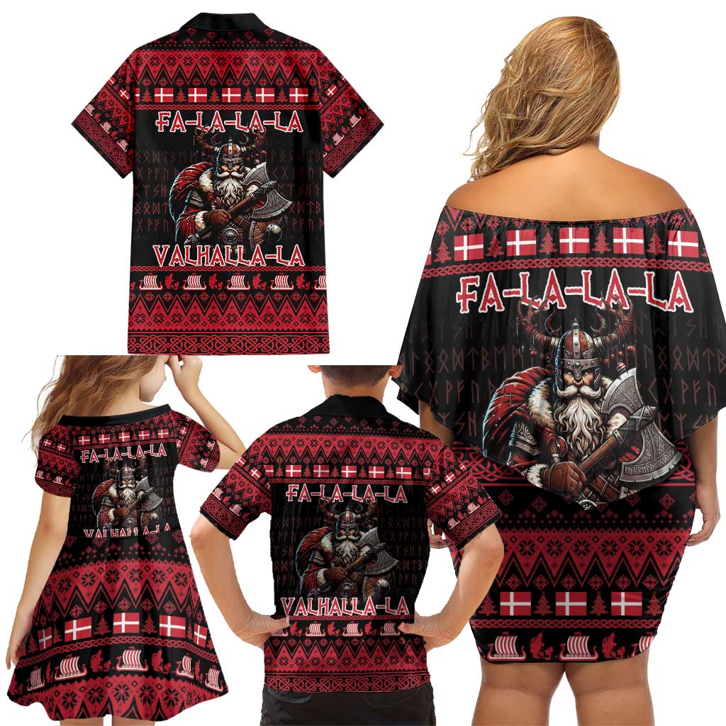 Denmark Santa Viking Christmas Family Matching Off Shoulder Short Dress and Hawaiian Shirt Julemanden Goes Viking - Wonder Print Shop