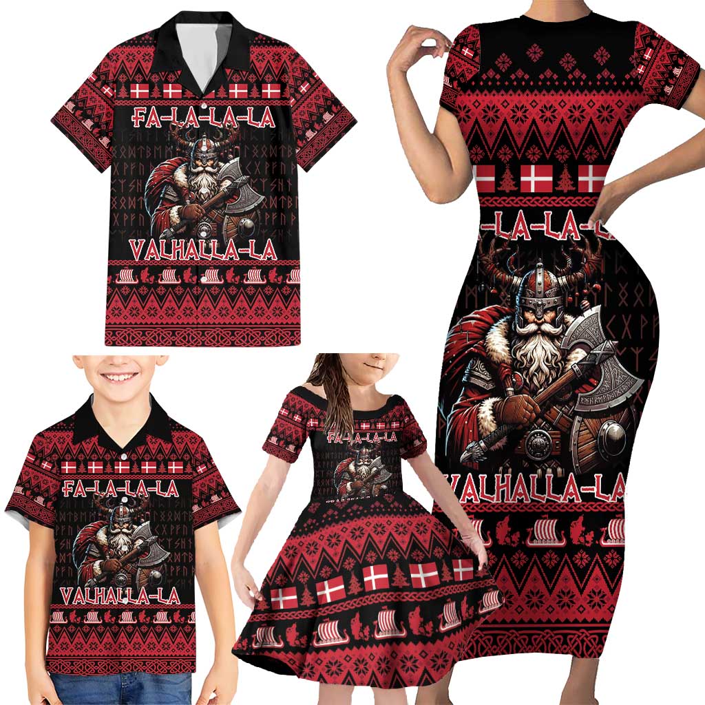 Denmark Santa Viking Christmas Family Matching Short Sleeve Bodycon Dress and Hawaiian Shirt Julemanden Goes Viking - Wonder Print Shop