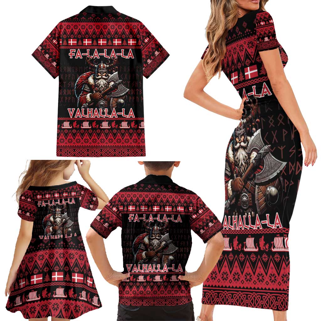 Denmark Santa Viking Christmas Family Matching Short Sleeve Bodycon Dress and Hawaiian Shirt Julemanden Goes Viking - Wonder Print Shop