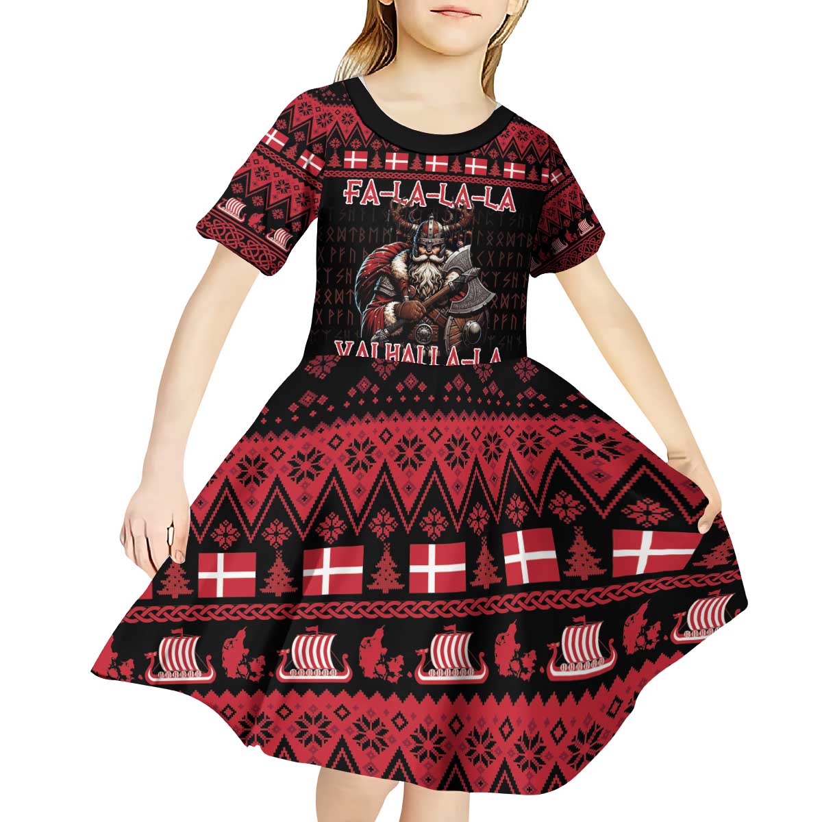 Denmark Santa Viking Christmas Kid Short Sleeve Dress Julemanden Goes Viking - Wonder Print Shop