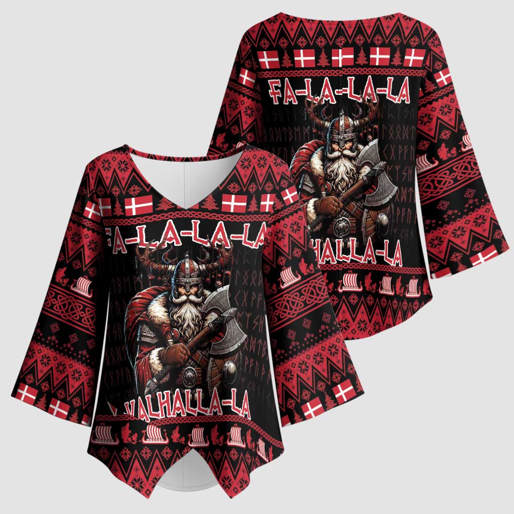 Denmark Santa Viking Christmas Kimono Sleeve Blouse Julemanden Goes Viking - Wonder Print Shop